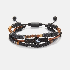 Chrysostomos Handmade Multi-line Bracelet with Natural Black Lava Mineral Stones