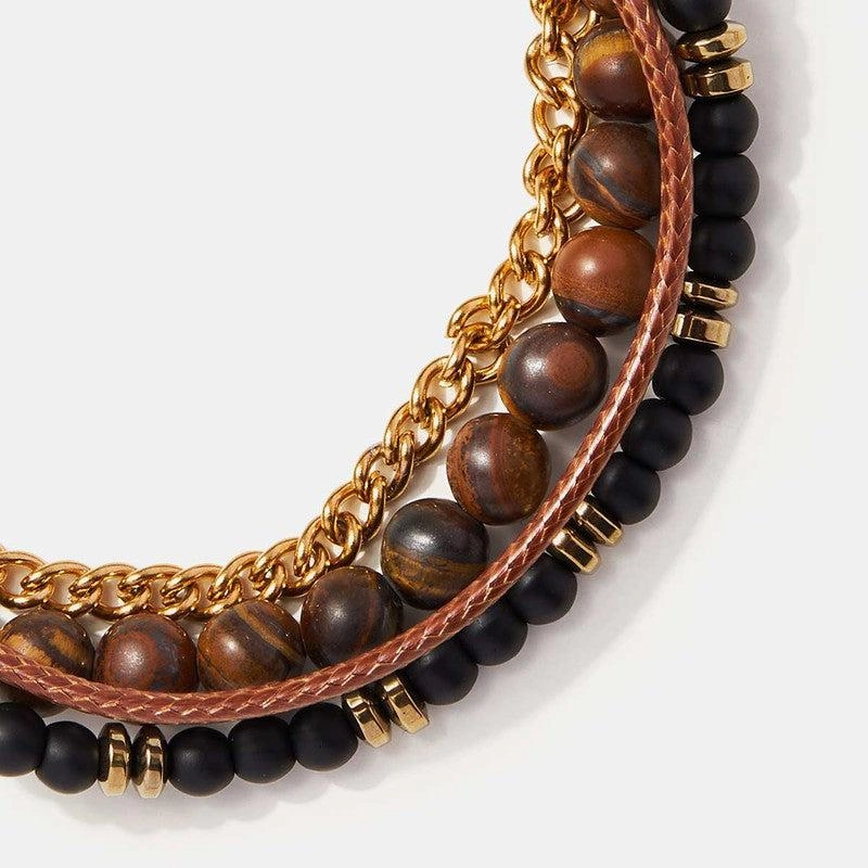 Chrysostomos Handmade Multi-Line Bracelet with Tiger Eye & Onyx