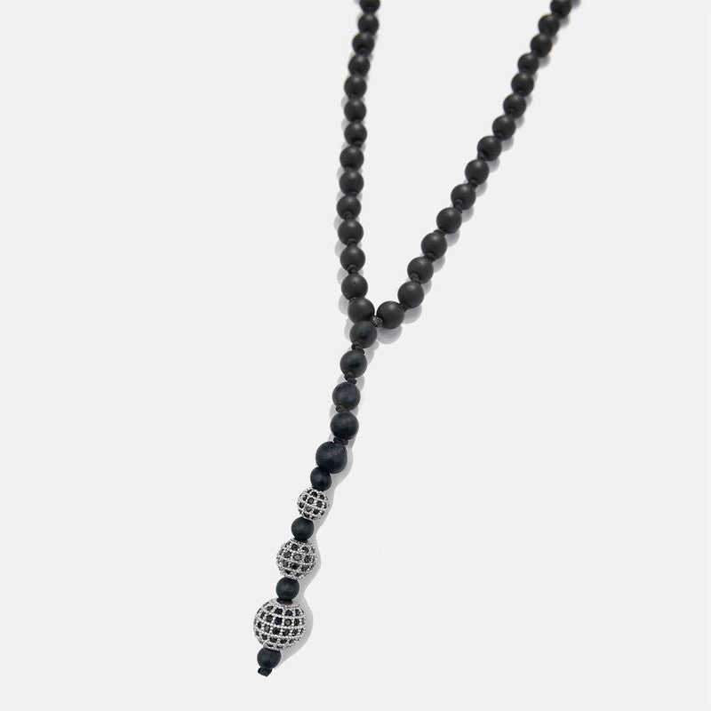 Chrysostomos Handmade Necklace with Triple bead Dangle Onyx