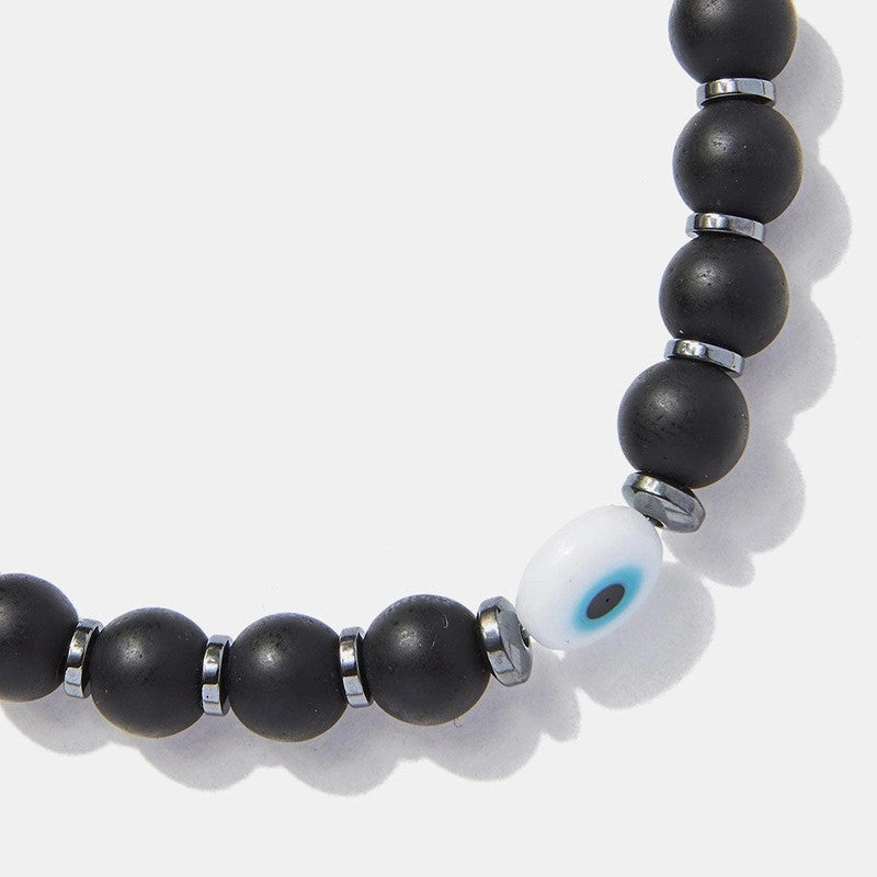 Chrysostomos Kids Handmade Bracelet with Onyx Stones & Flat Hematite