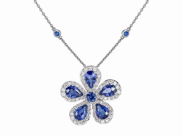 Classic Flower Necklace with Blue Sapphires and Diamonds