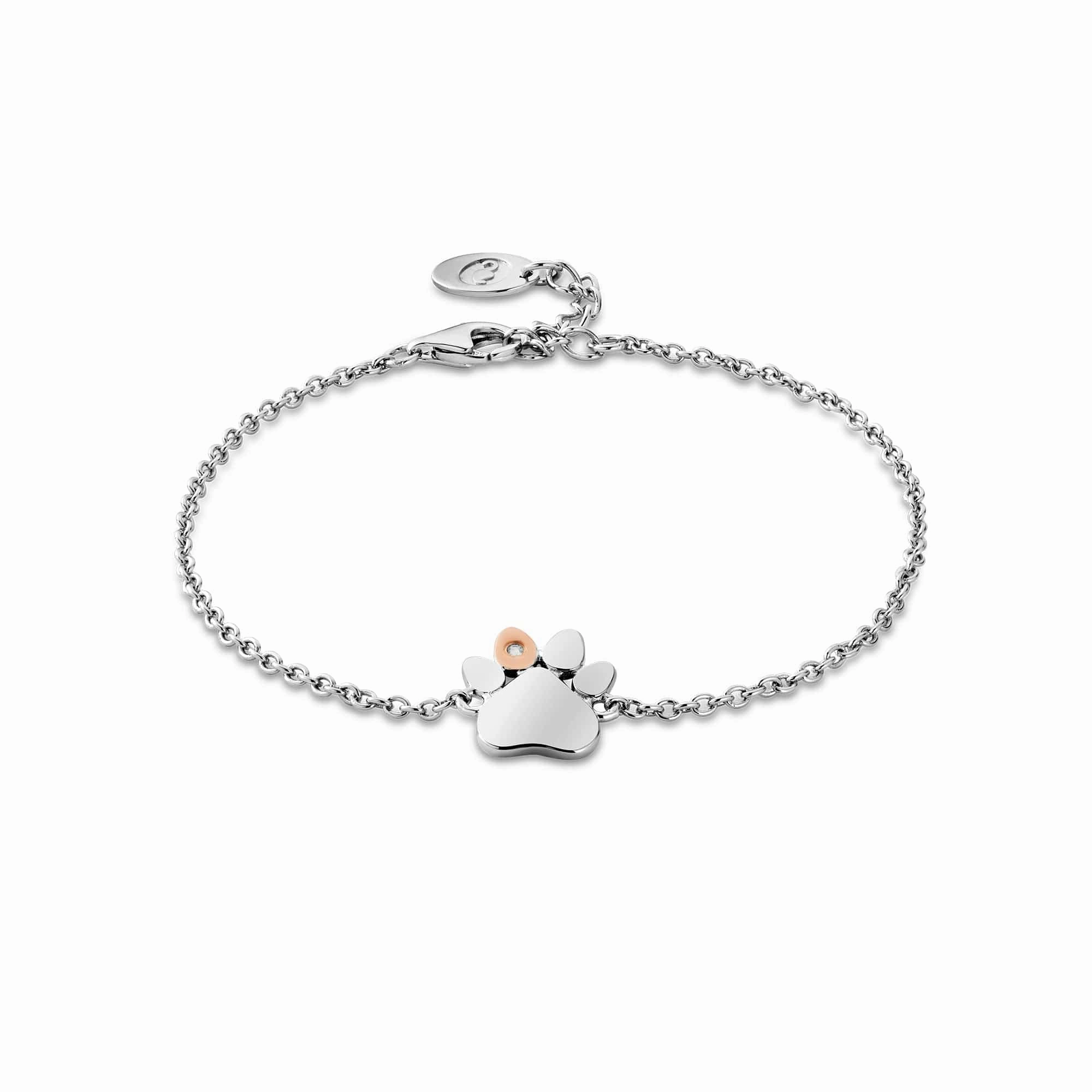 Clogau Paw Prints Single-Paw Sterling Silver, White Topaz Bracelet