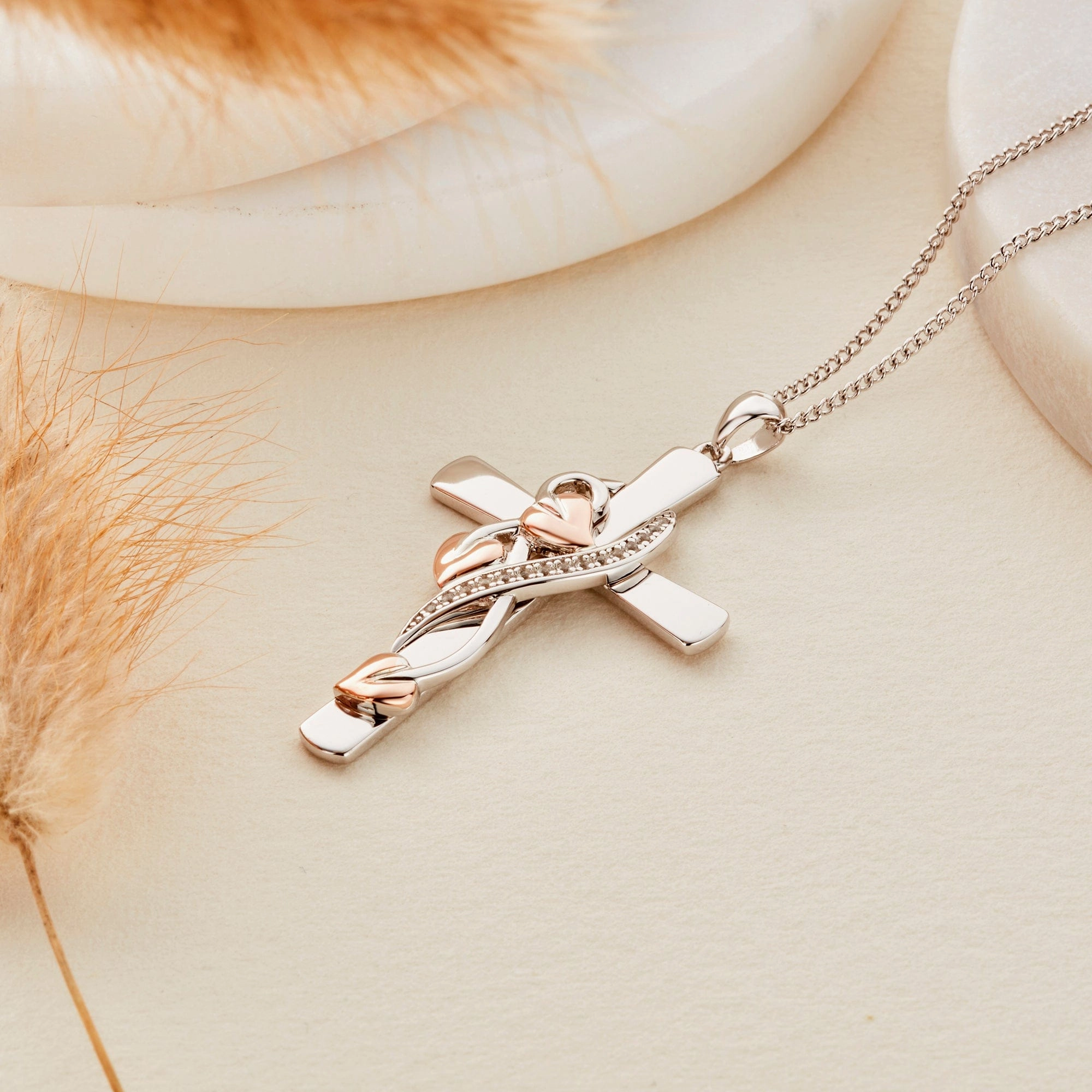 Clogau Tree of Life Vine cross white topaz and sterling silver pendant
