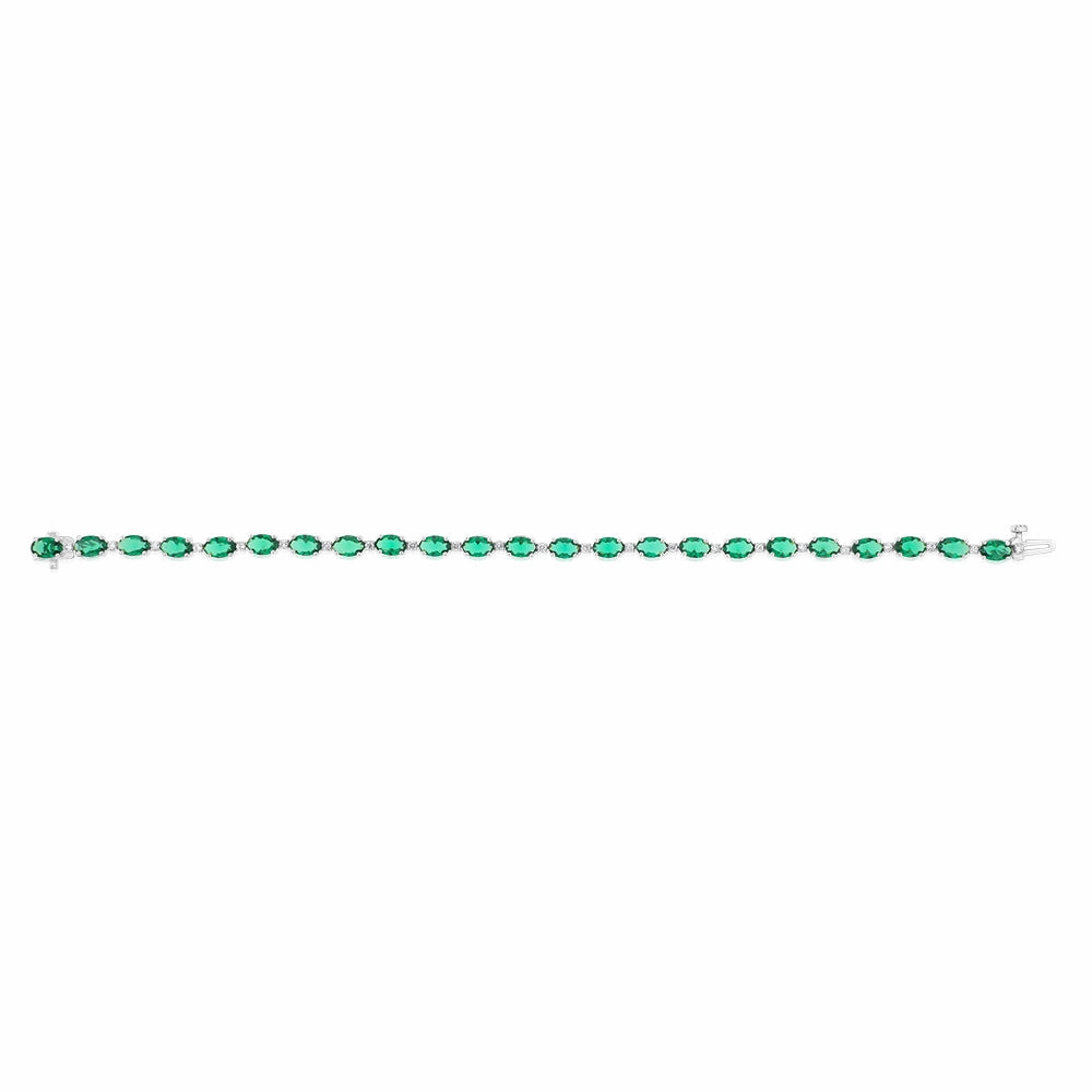 Created Emerald Bracelet with 1/2 Carat Luminesce Lab Grown Diamonds in Sterling Silver