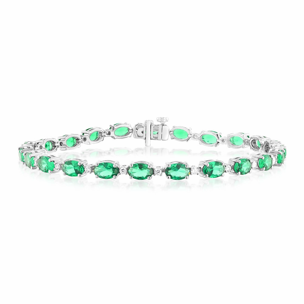 Created Emerald Bracelet with 1/2 Carat Luminesce Lab Grown Diamonds in Sterling Silver