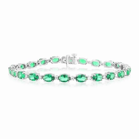 Created Emerald Bracelet with 1/2 Carat Luminesce Lab Grown Diamonds in Sterling Silver