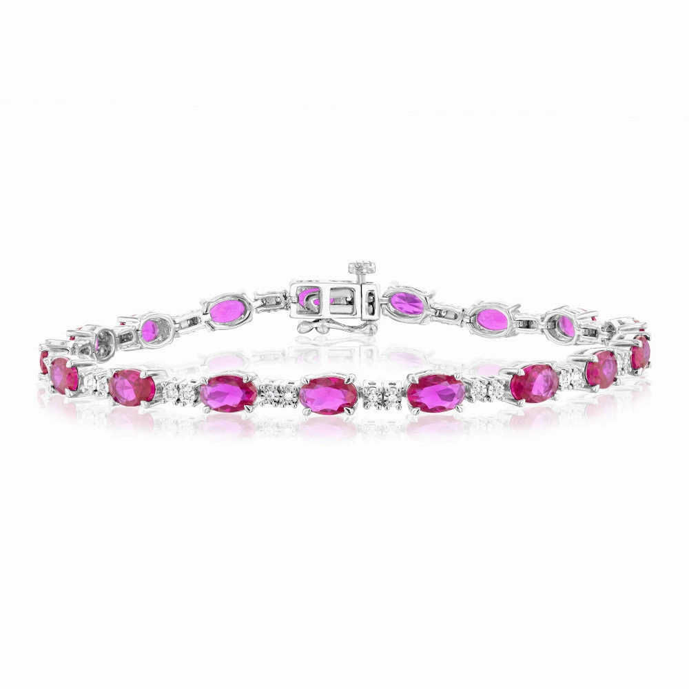 Created Ruby & 34 Natural Diamonds Bracelet Set in Sterling Silver