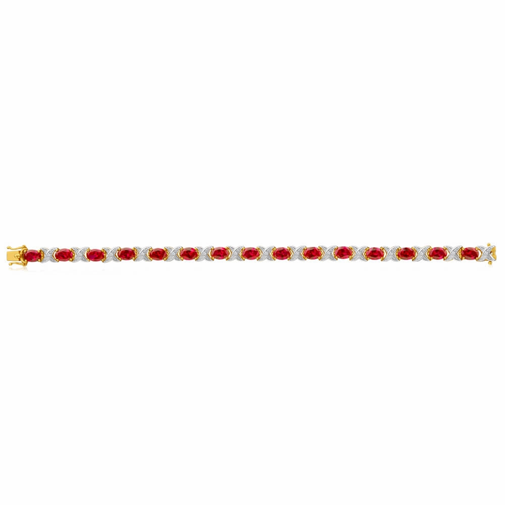 Created Ruby & Diamond 19cm Hugs & Kisses Bracelet in 9ct Yellow Gold