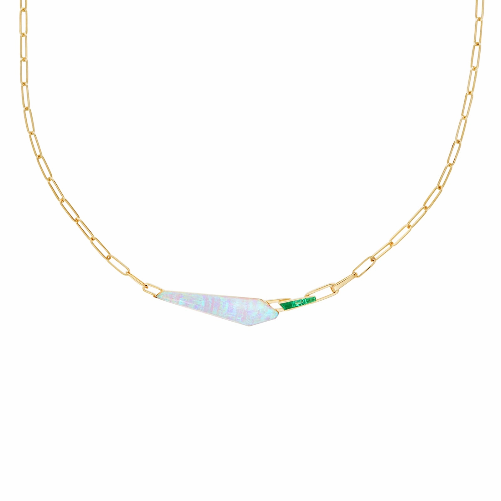 Crystal Haze Shard Slimline Linked Choker in White Opalescent with Emeralds