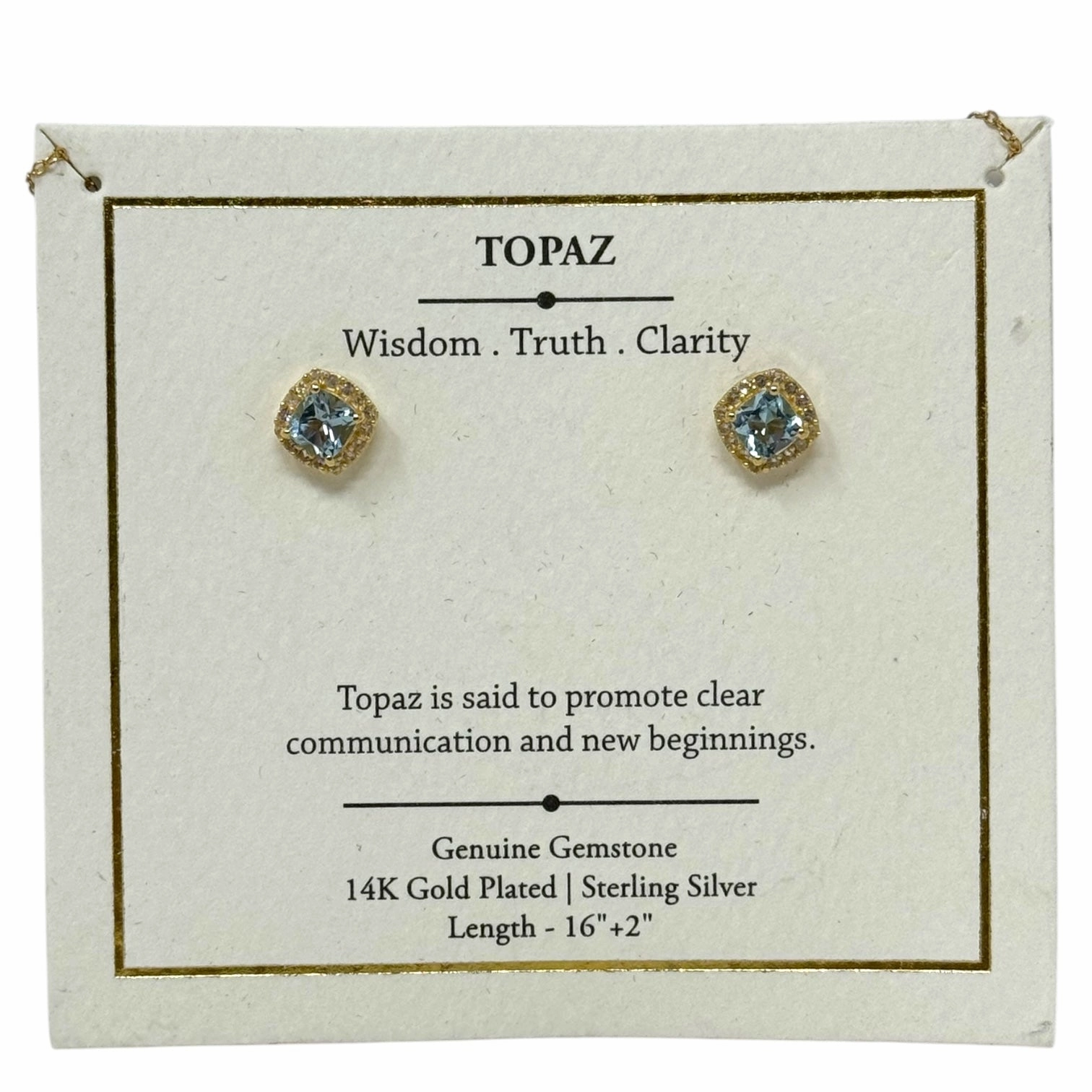 Cushion-Cut Blue Topaz & CZ Halo Pendant Necklace & Stud Earrings Set in 14K Gold Plated Sterling Silver By Unbranded