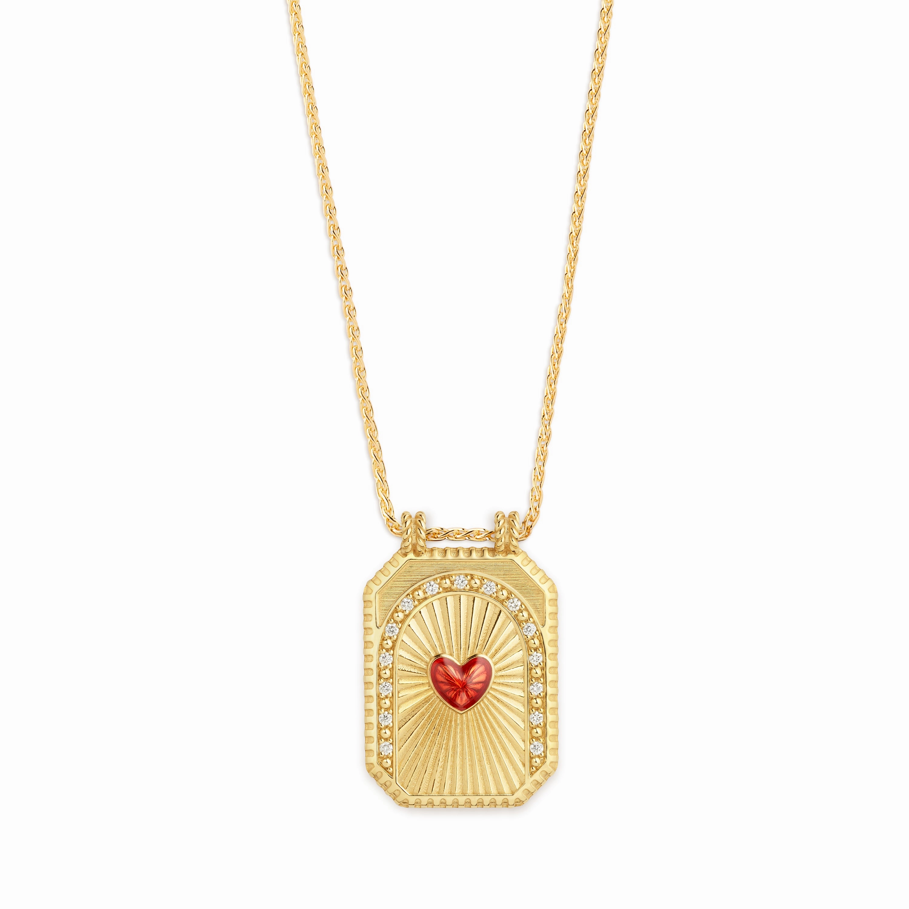 Diamond & Red Enamel Heart Scapular Pendant