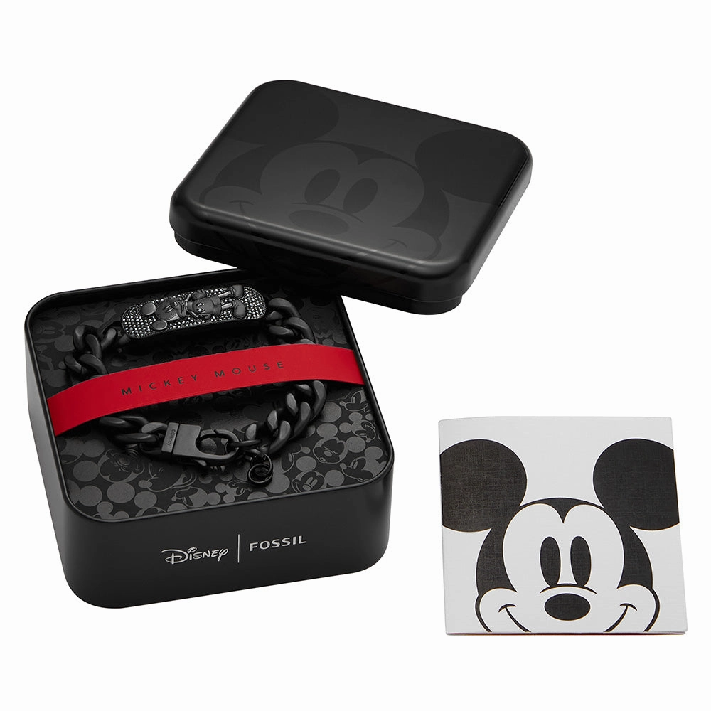 Disney Mickey Mouse Black Tone Stainless Steel Plaque ID Bracelet 100th Disney Anniversary