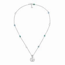 Double G Necklace with Mother of Pearl and Blue Topaz Stations