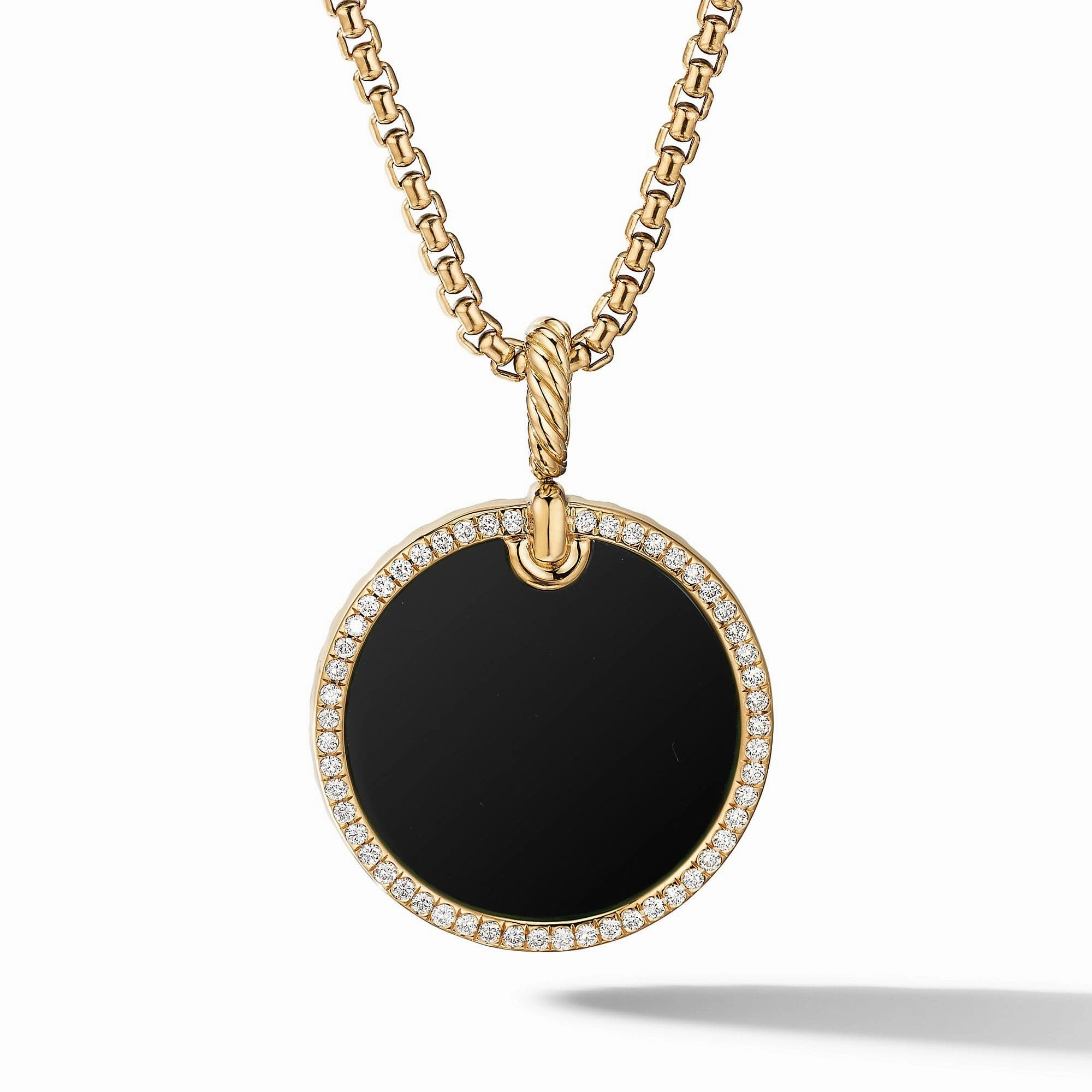 DY Elements Disc Pendant in 18K Yellow Gold with Black Onyx and Pave Diamond Rim