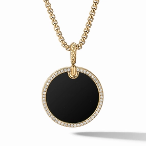 DY Elements Disc Pendant in 18K Yellow Gold with Black Onyx and Pave Diamond Rim