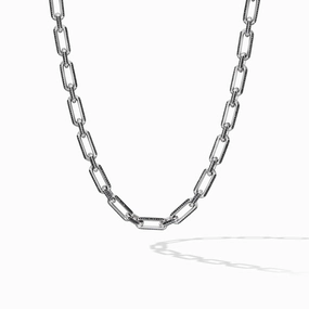 Elongated Open Chain Link Necklace in Sterling Silver with Pave Black Diamonds