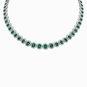 Emerald & Diamond Graduated Halo Necklace
