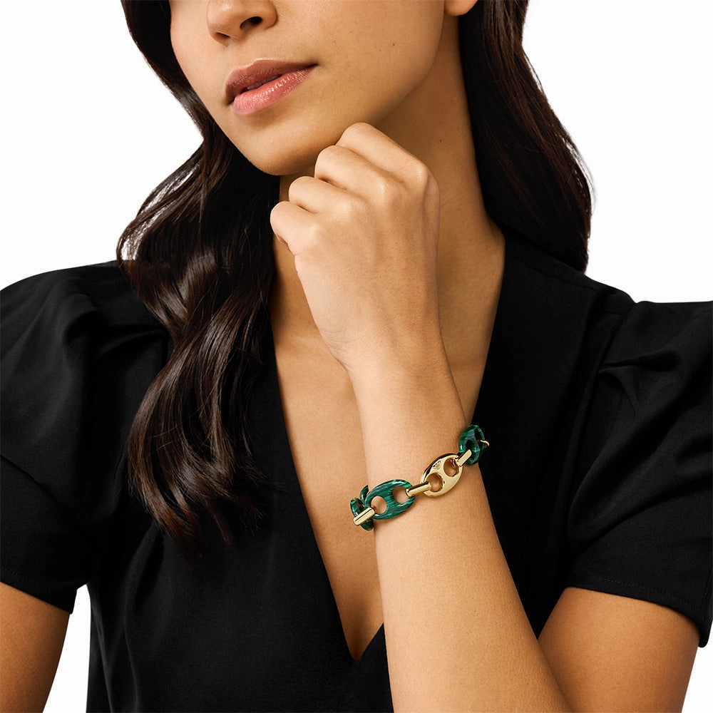 Emporio Armani Gold Plated Brass Reconstituted Malachite Bracelet