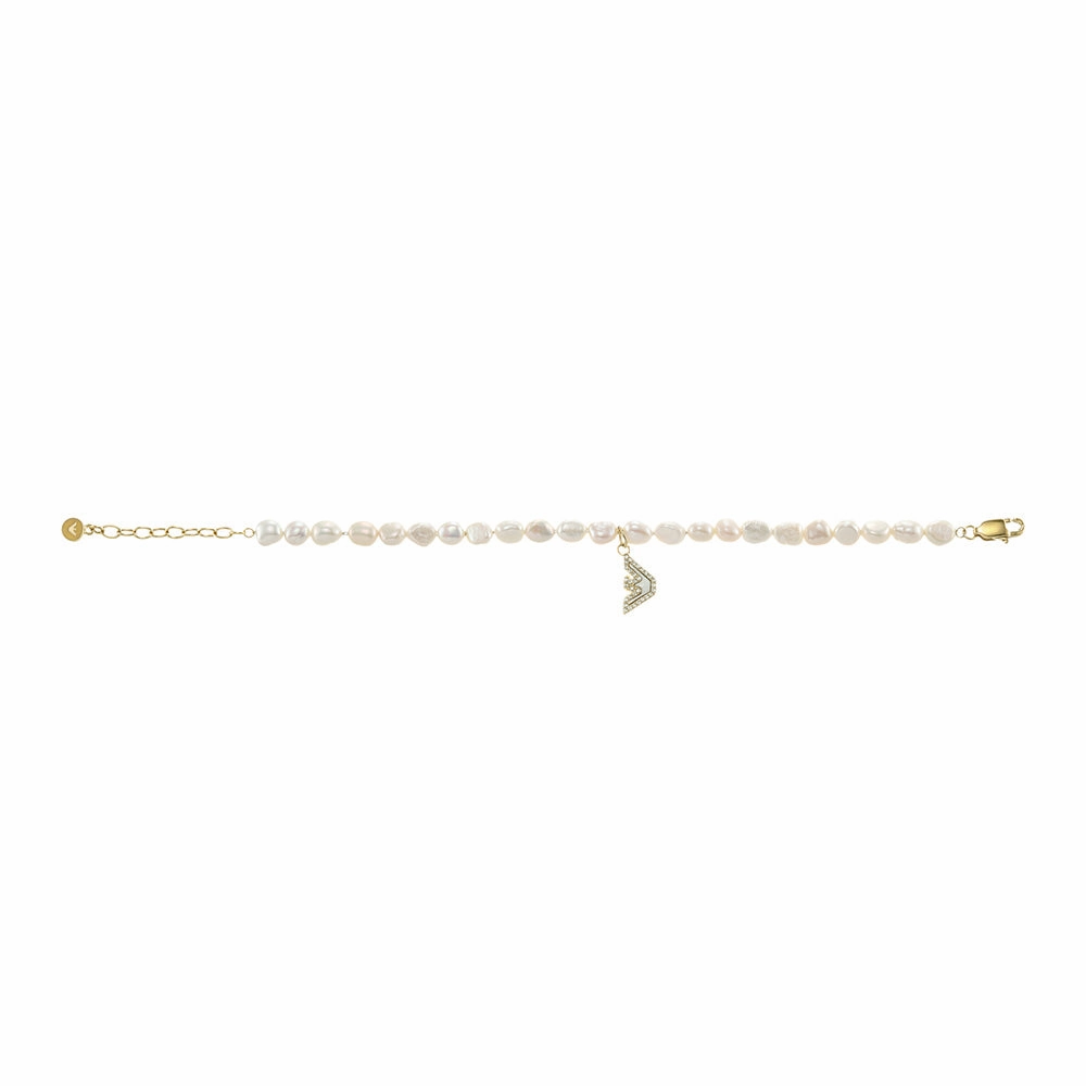 Emporio Armani Gold Plated Stainless Steel Sentimental Logo White Beads Bracelet