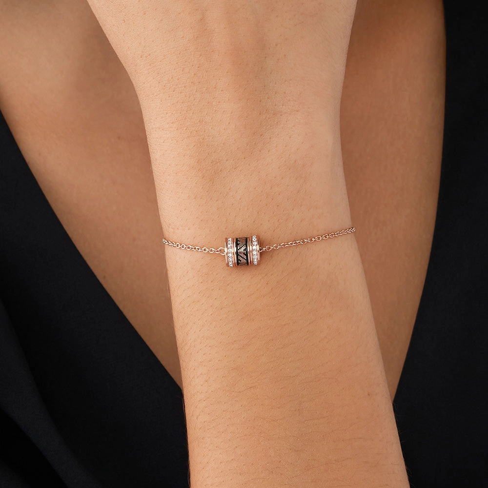 Emporio Armani Rose Gold Plated Stainless Steel Black Lacquer Components  Bracelet