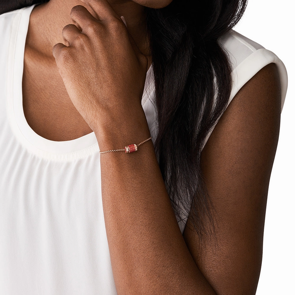 Emporio Armani Rose Gold Plated Stainless Steel Red Lacquer Bracelet