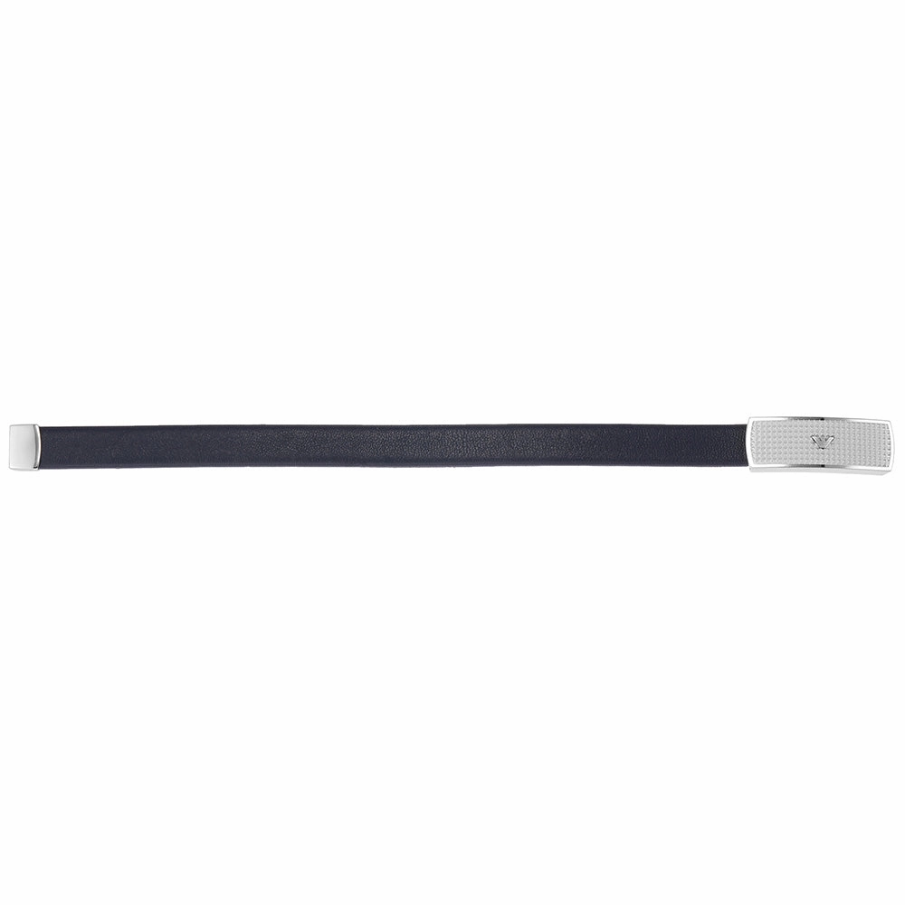 Emporio Armani Stainless Steel Blue Leather ID Bracelet