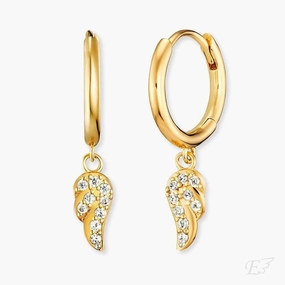 Engelsrufer Flying Wings Gold Hoop Earrings with Zirconia