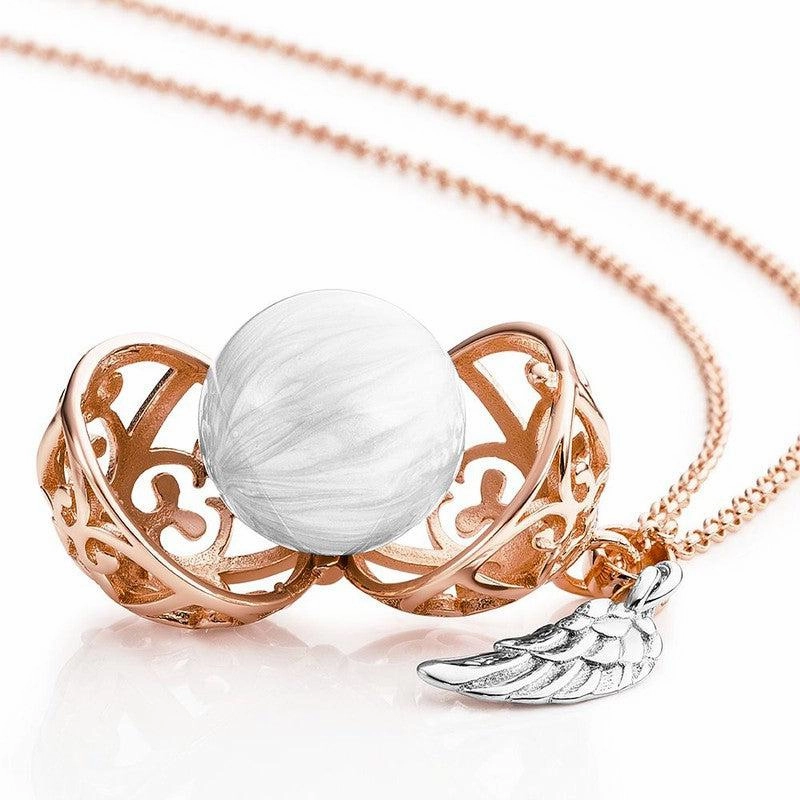 Engelsrufer Necklace Angel Whisperer with Rose Pedant and Chime MOP White