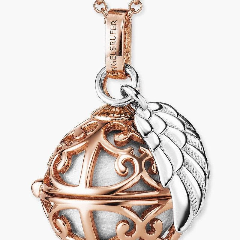 Engelsrufer Necklace Angel Whisperer with Rose Pedant and Chime MOP White