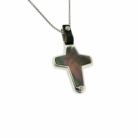 England Made Me Cross Pendant in Black Mother of Pearl