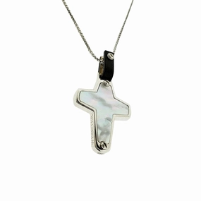 England Made Me Cross Pendant in White Mother of Pearl