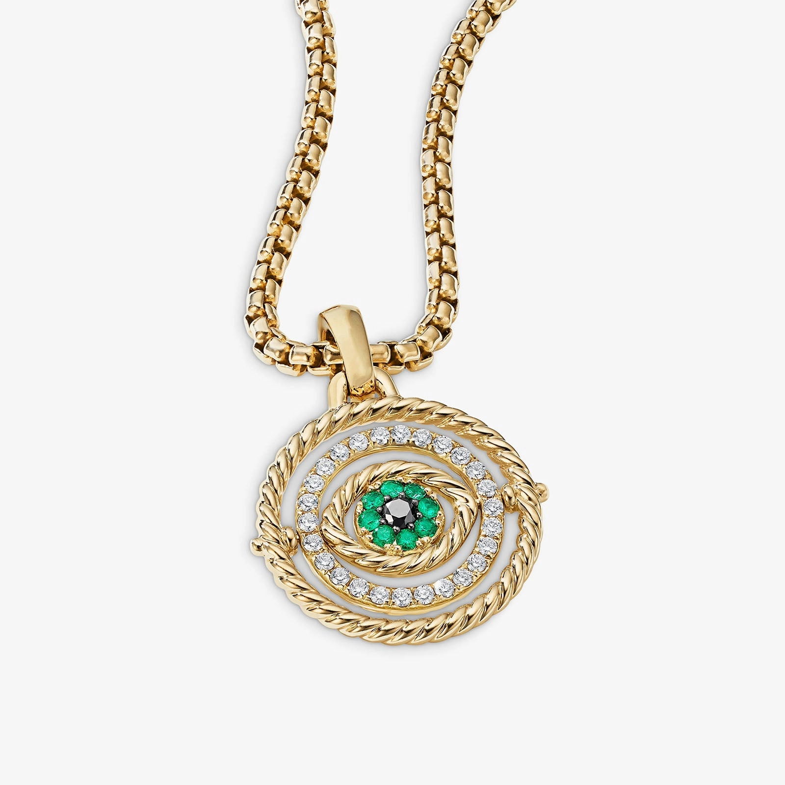 Evil Eye Mobile Amulet in 18K Yellow Gold with Pave Emeralds and Diamonds