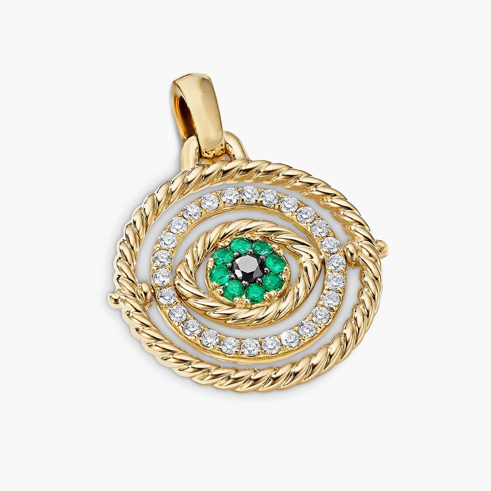 Evil Eye Mobile Amulet in 18K Yellow Gold with Pave Emeralds and Diamonds