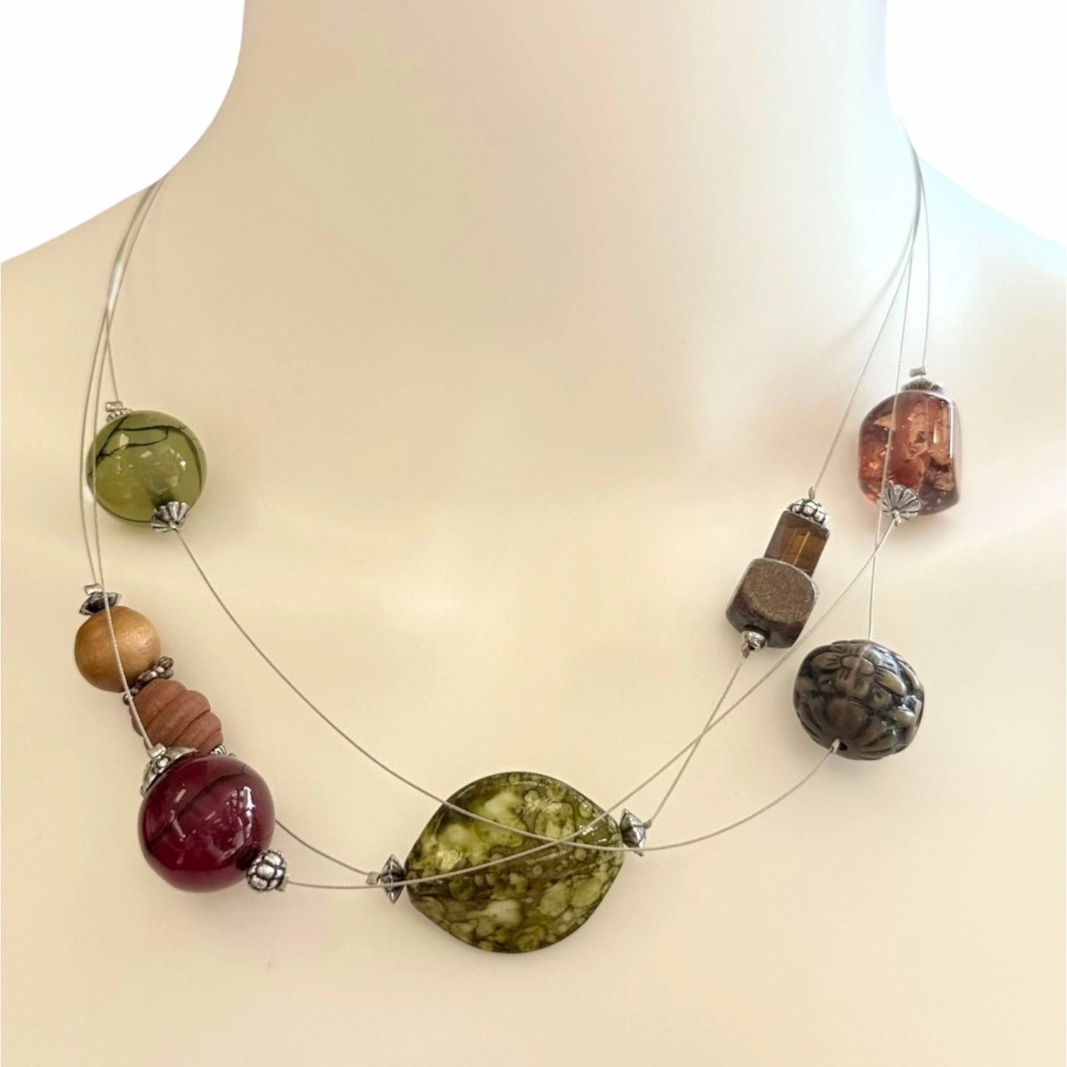 Floating Mixed Bead Necklace By Unbranded