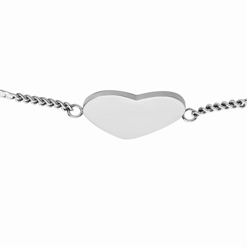 Fossil Silver Plated Stainless Steel Drew Heart Bracelet