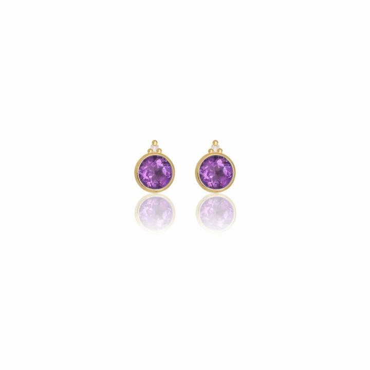 Georgini Natural Amethyst and Two Natural Diamond February Earrings - Gold