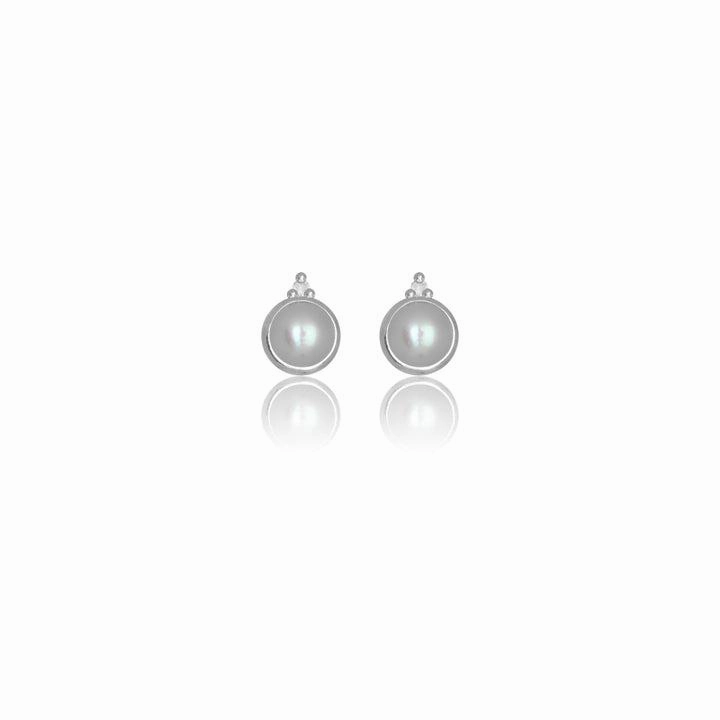 Georgini Natural Freshwater Pearl and Two Natural Diamond June Earrings - Silver
