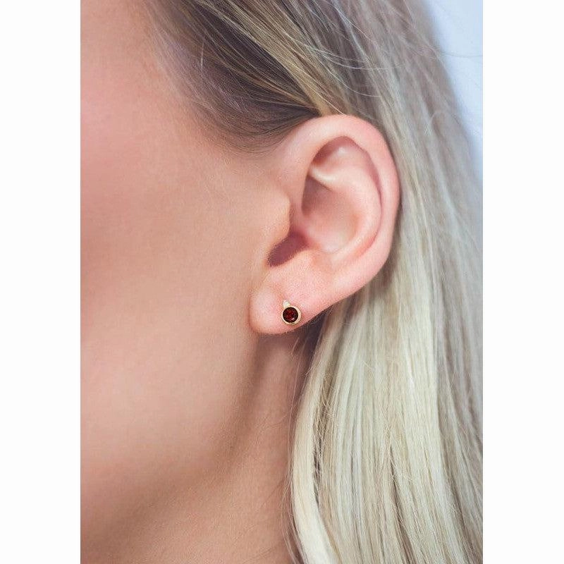 Georgini Natural Garnet and Two Natural Diamond January Earrings - Gold