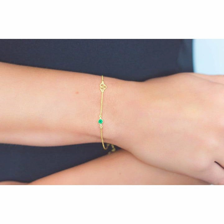 Georgini Natural Green Agate and Two Natural Diamond May Bracelet - Gold