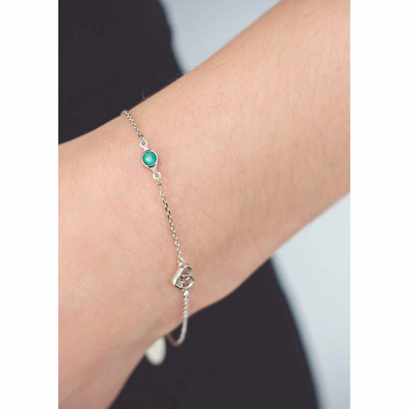 Georgini Natural Green Agate and Two Natural Diamond May Bracelet - Silver
