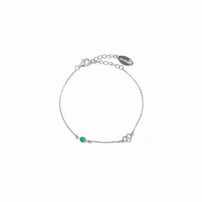 Georgini Natural Green Agate and Two Natural Diamond May Bracelet - Silver