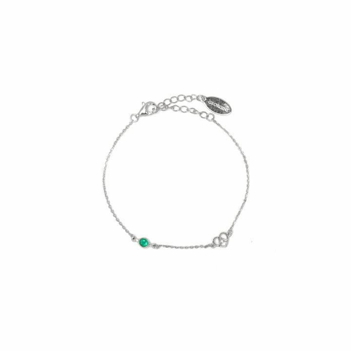 Georgini Natural Green Agate and Two Natural Diamond May Bracelet - Silver