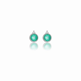 Georgini Natural Green Agate and Two Natural Diamond May Earrings - Silver