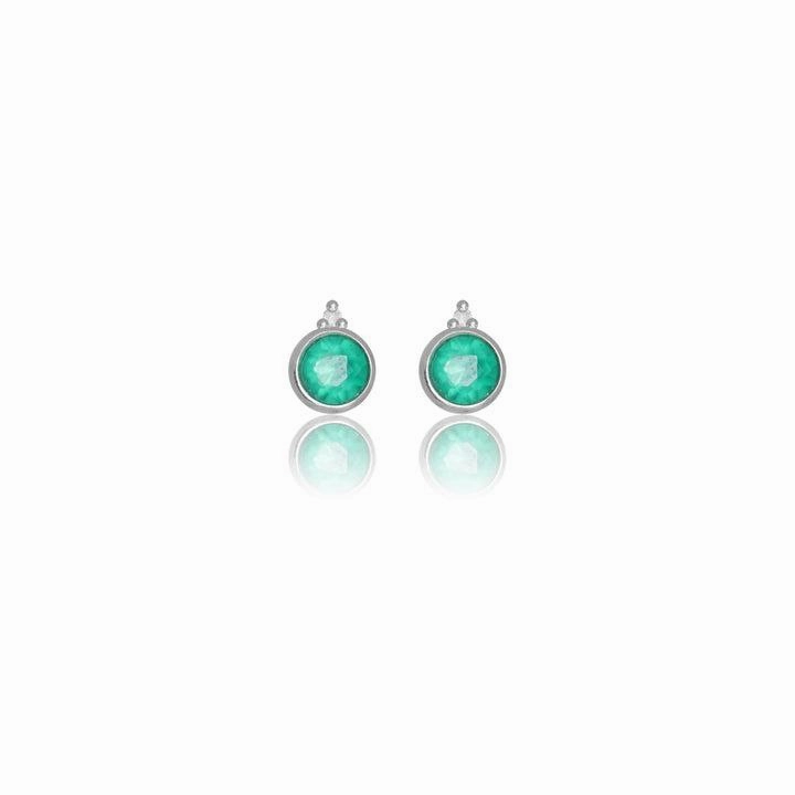 Georgini Natural Green Agate and Two Natural Diamond May Earrings - Silver