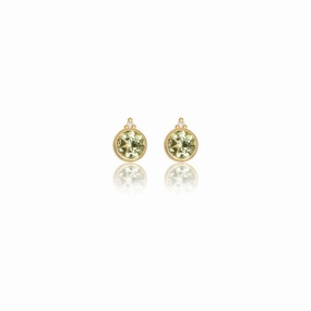 Georgini Natural Peridot and Two Natural Diamond August Earrings - Gold