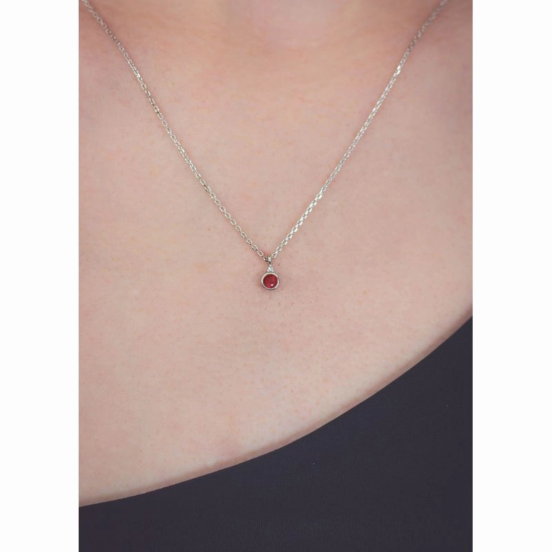 Georgini Natural Ruby and Diamond July Pendant - Silver