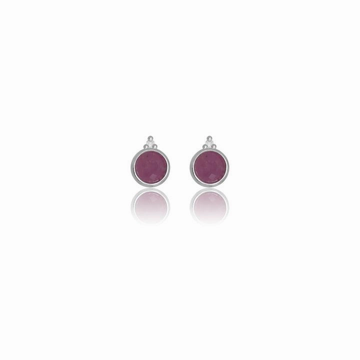 Georgini Natural Ruby and Two Natural Diamond July Earrings - Silver