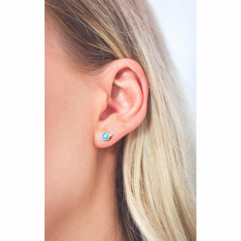 Georgini Natural Turquoise and Two Natural Diamond December Earrings - Silver