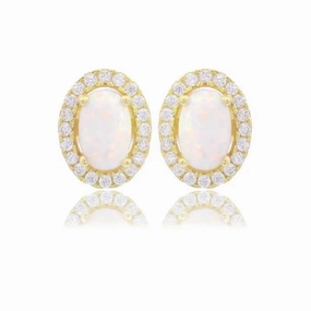 Georgini Opal Glow Blackwattle White Opal Earrings - Gold
