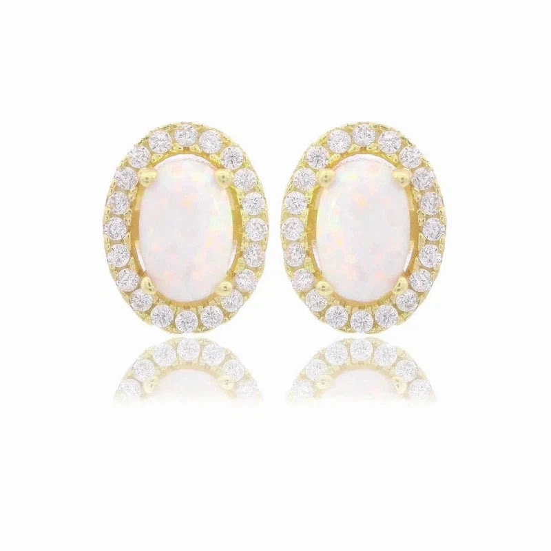Georgini Opal Glow Blackwattle White Opal Earrings - Gold